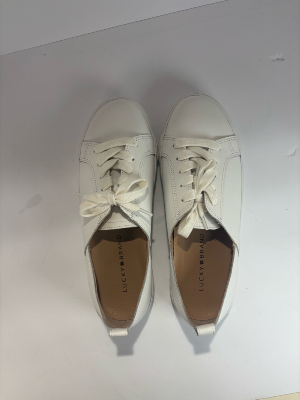 Lucky Brand Cream-White Leather Lace-Up Sneakers New